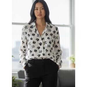 Equipment Femme Keira 100% Silk Floral Button Down Blouse Bright White Sz S NWT